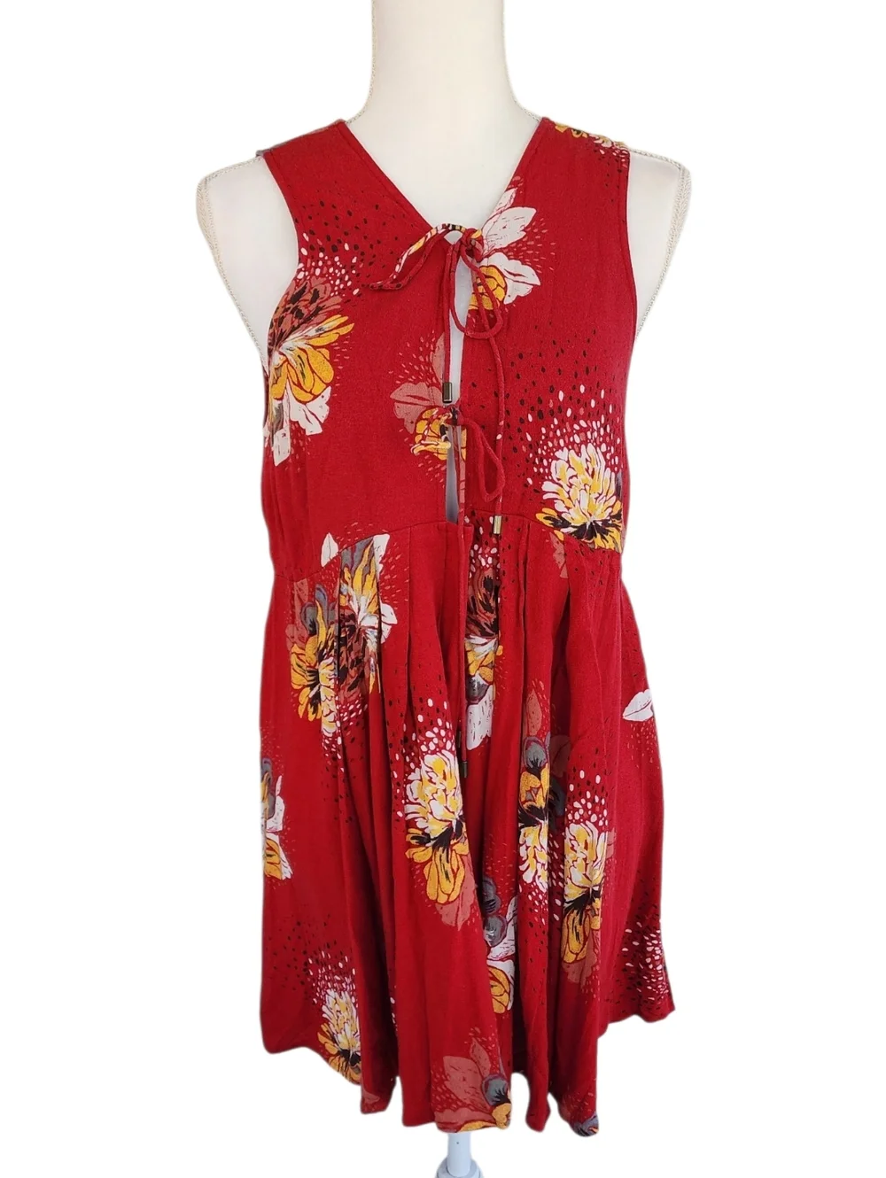 Free People Red Floral Open-Back Dress